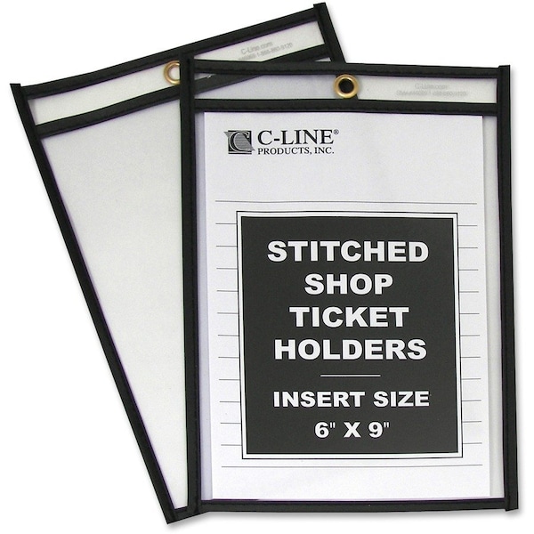 C-Line Products Shop Ticket Holder, Stitched, 6"x9", 25/BX, Clear Vinyl 25PK CLI46069 - main